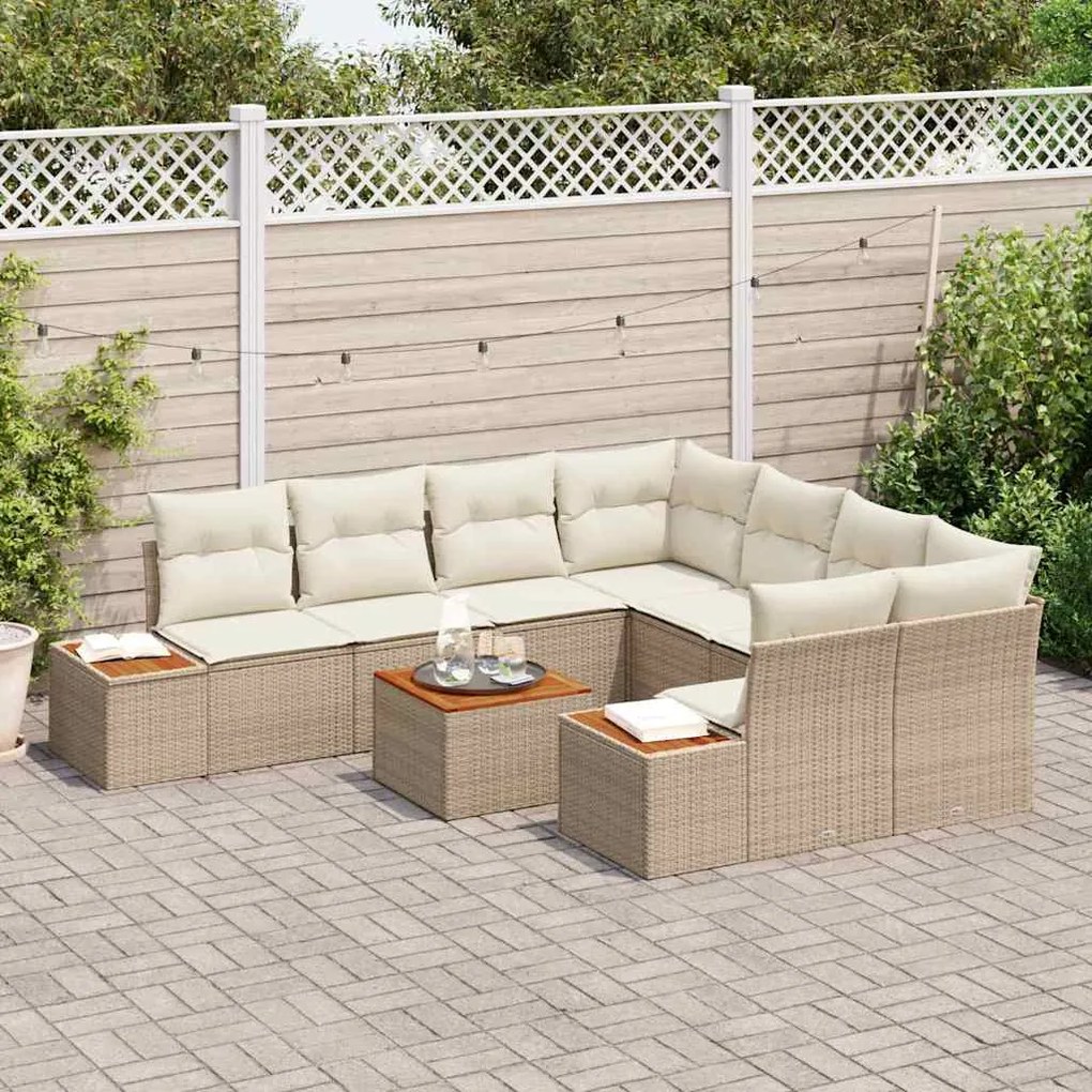 vidaXL Σετ Καναπέ Κήπου με μαξιλάρι 9 pcs Μπεζ Πολυ ράταν