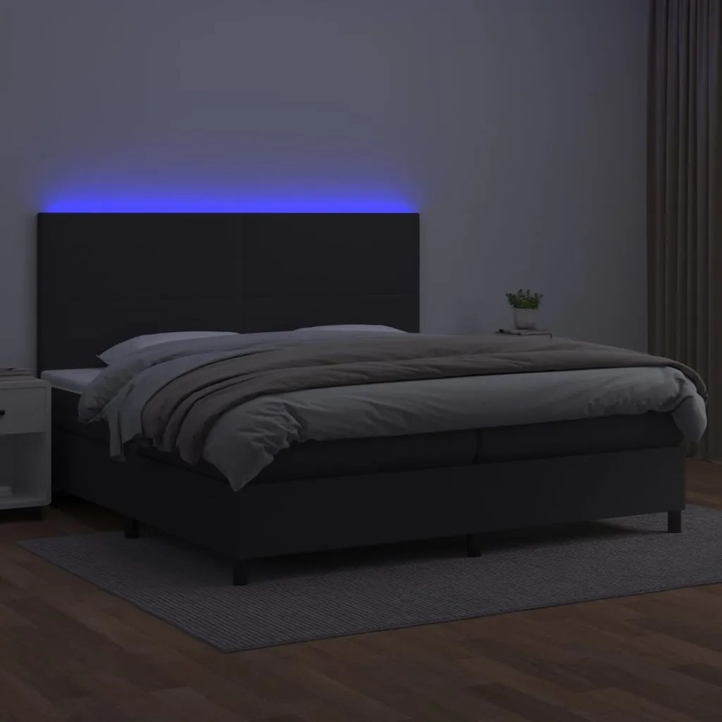 Κρεβάτι Boxspring με Στρώμα &amp; LED Μαύρο 200x200 εκ. Συνθ. Δέρμα - Μαύρο