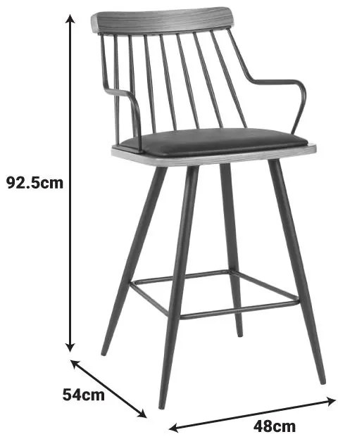 Σκαμπό μπαρ Posse μέταλλο μαύρο-καρυδί ξύλο-μαύρο pu 48x54x92.5εκ 48x54x92.5 εκ.