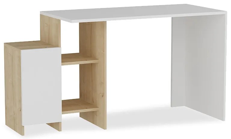 Γραφείο με ραφιέρα Kely pakoworld χρώμα λευκό-φυσικό 113x55x74εκ