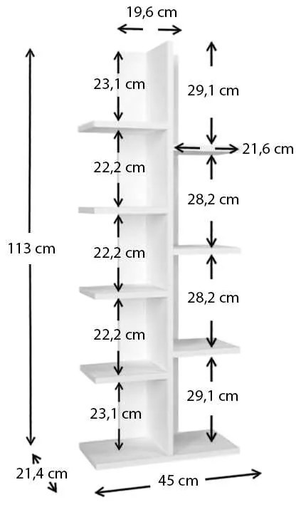 Βιβλιοθήκη μελαμίνης Tree Megapap χρώμα λευκό 45x21,4x113εκ.