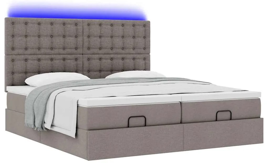 vidaXL Οθωμανικό κρεβάτι με στρώματα & LEDs Taupe 200x200cm ύφασμα