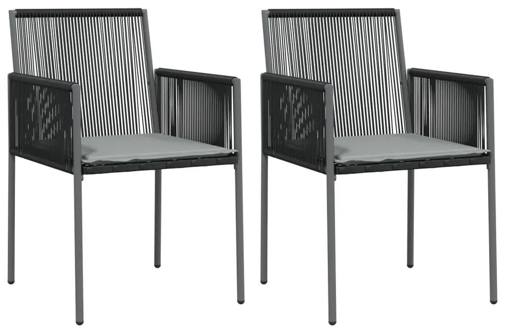 Καρέκλες Κήπου 2 τεμ. Μαύρες 54x60,5x83,5 εκ Συνθ. Ρατάν/Μαξιλ. - Μαύρο