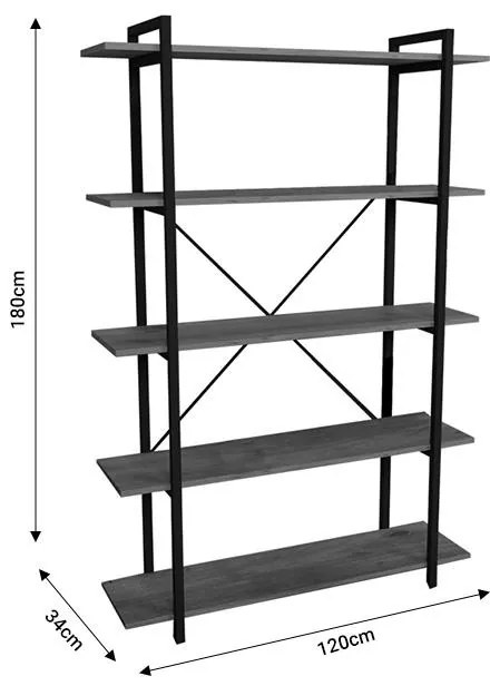 Βιβλιοθήκη Reson oak μελαμίνης-μαύρο μέταλλο 120x34x180εκ 120x34x180 εκ.