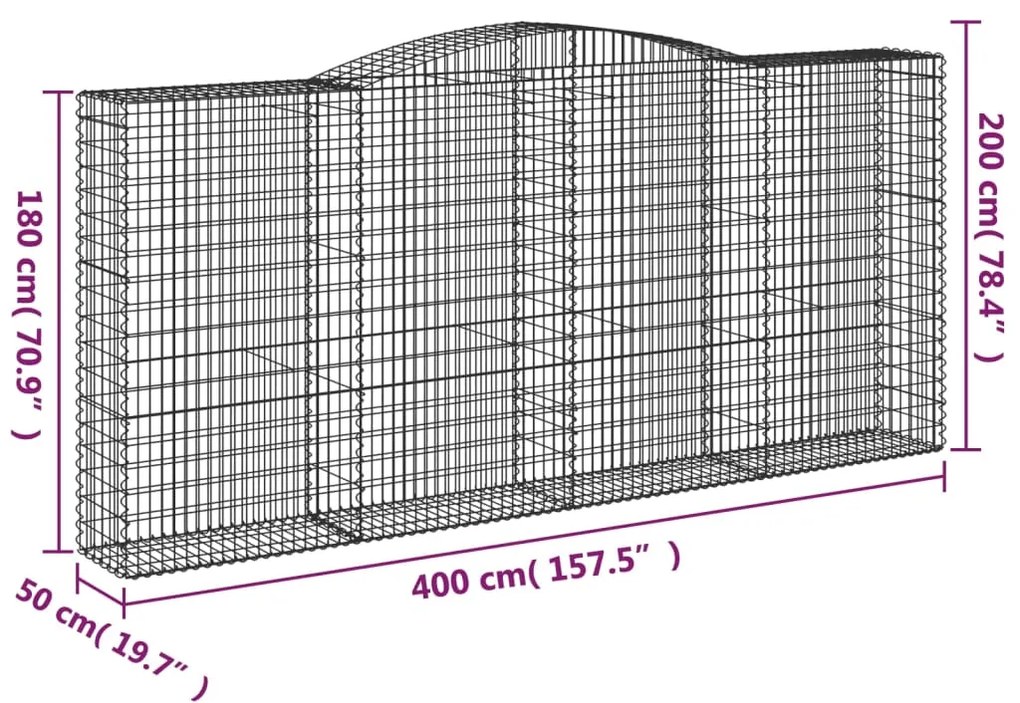 vidaXL Συρματοκιβώτια Τοξωτά 6 τεμ. 400x50x180/200 εκ. Γαλβαν. Ατσάλι