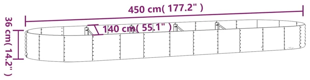vidaXL Ζαρντινιέρα Ασημί 450x140x36 εκ. Ατσάλι με Ηλεκτρ. Βαφή Πούδρας