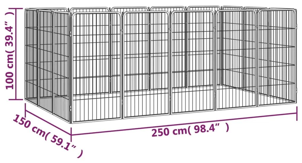 vidaXL Κλουβί Σκύλου 16 Πάνελ Μαύρο 50x100 εκ. Ατσάλι με Βαφή Πούδρας