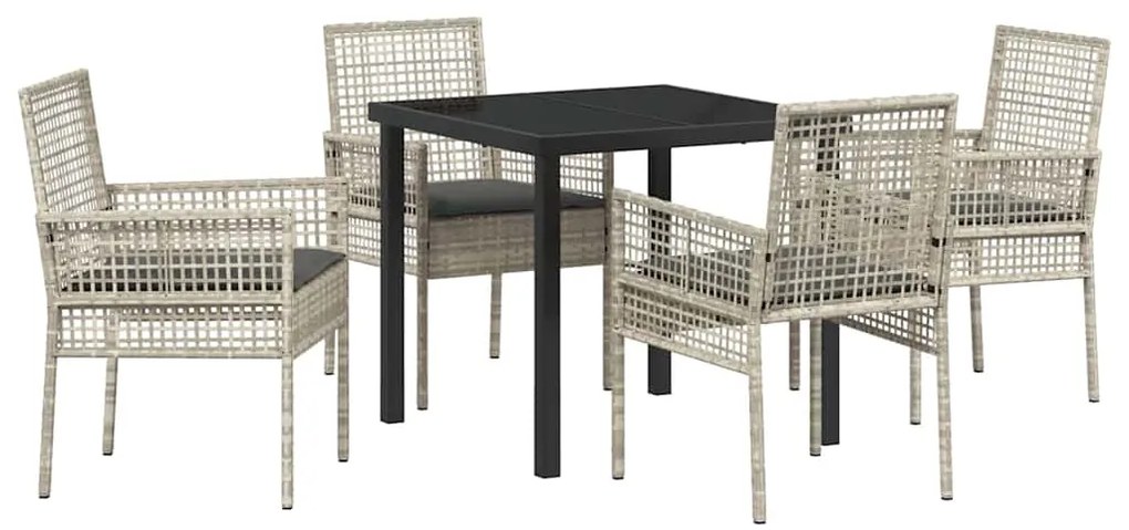 vidaXL Σέτ φαγητού για κήπο με μαξιλάρι 5 pcs Ανοιχτό γκρι Πολυ ράταν
