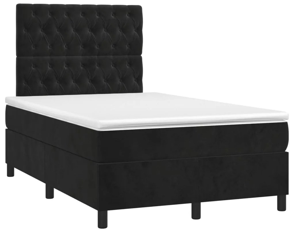 vidaXL Κρεβάτι Boxspring με Στρώμα & LED Μαύρο 120x200 εκ. Βελούδινο