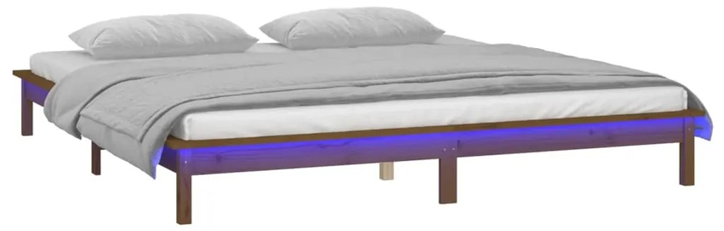 vidaXL Πλαίσιο Κρεβατιού με LED Καφέ Μελί 160 x 200 εκ. από Μασίφ Ξύλο
