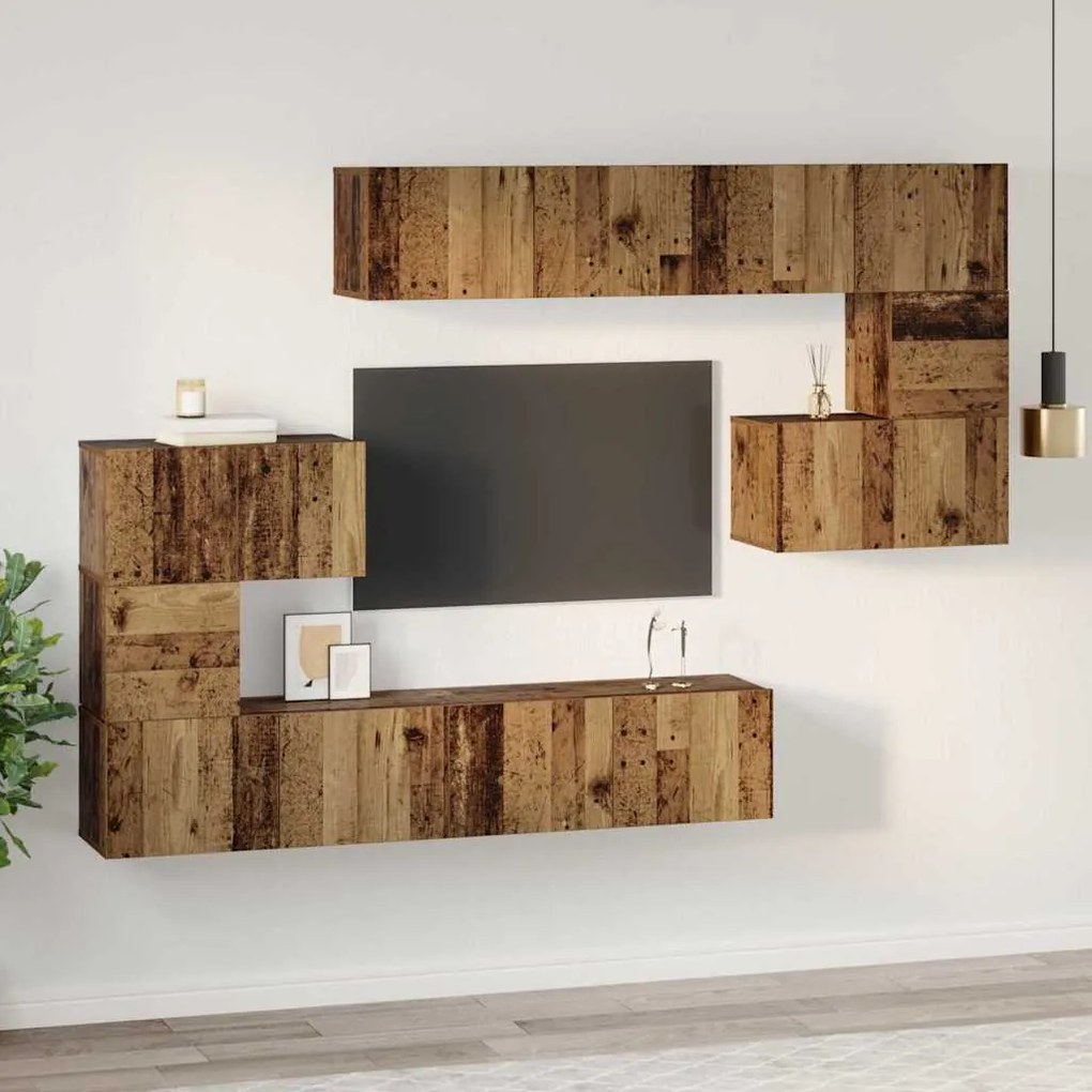 vidaXL Σετ επίπλου τηλεόρασης 8 pcs Παλαιό ξύλο 80 x 30 x 30 εκ