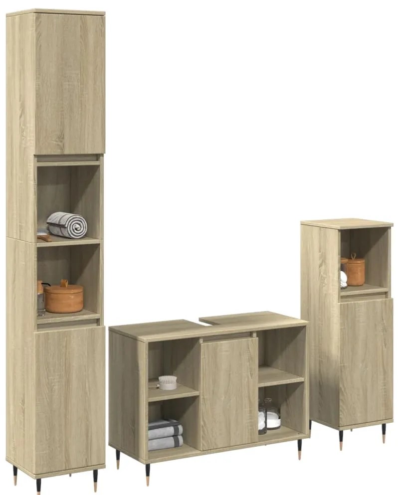 Σετ Επίπλων Μπάνιου 3 Τεμαχίων Sonoma Δρυς Επεξεργασμένο Ξύλο