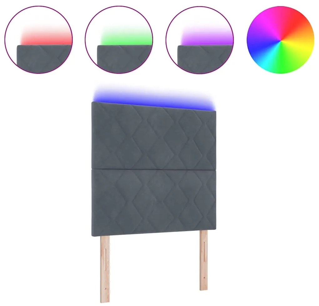 vidaXL LED Κεφαλάρι με φώτα λωρίδας LED Σκούρο γκρι 90 cm Βελούδο