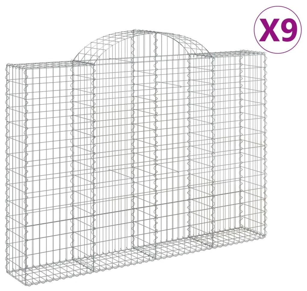 vidaXL Συρματοκιβώτια Τοξωτά 9 τεμ. 200x30x140/160 εκ. Γαλβαν. Ατσάλι