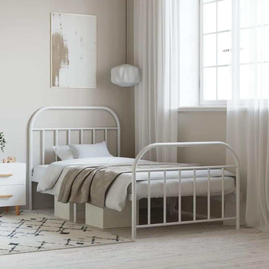 Πλαίσιο Κρεβατιού με Κεφαλάρι/Ποδαρικό Λευκό 107x203 εκ Μέταλλο