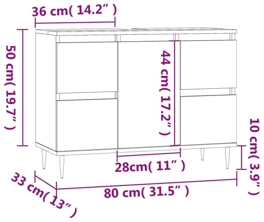 Ντουλάπι Μπάνιου Καπνιστή Δρυς 80 x 33 x 60 εκ. Επεξεργ. Ξύλο - Καφέ