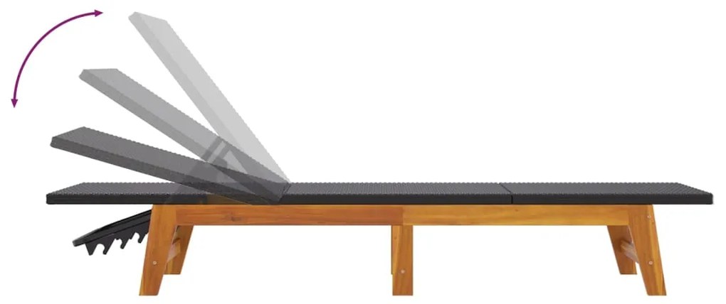 vidaXL Ξαπλώστρες 2 τεμ. Μαύρο &amp; Καφέ Συνθ. Ρατάν &amp; Μασίφ Ξύλο Ακακίας