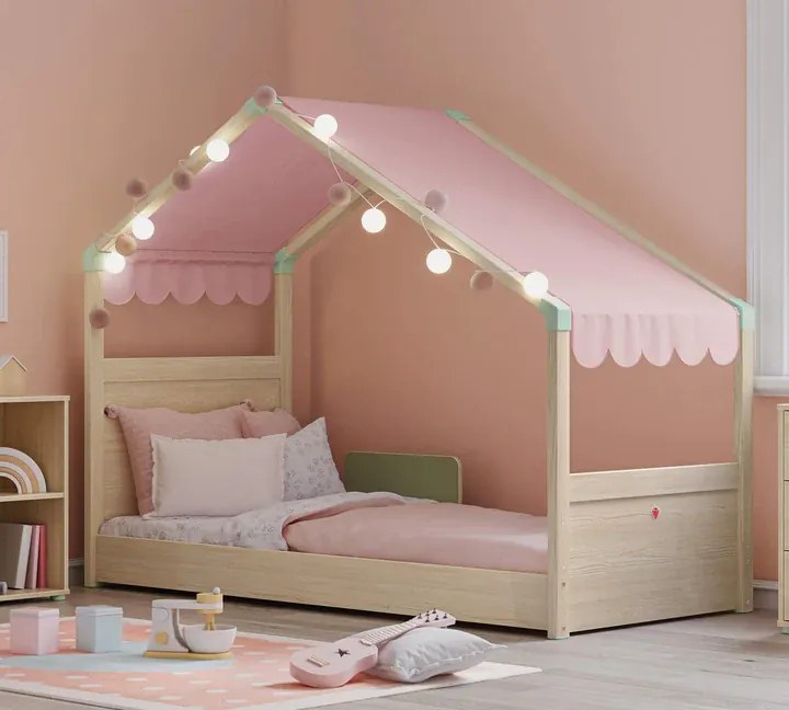 Παιδικό κρεβάτι MONTES NATURAL  με τέντα ροζ  MN-1301-1007  90x200εκ. Cilek