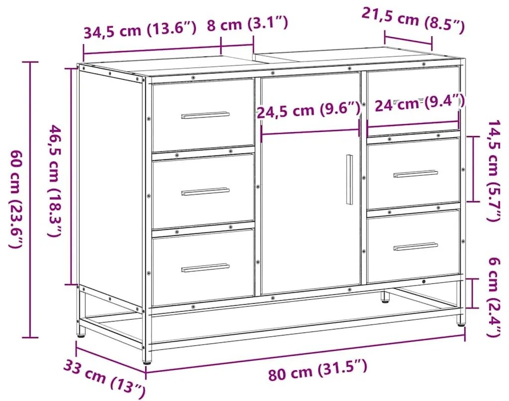 Ντουλάπι Μπάνιου Νιπτήρα Μαύρο 80 x 33 x 60 εκ. Επεξ. Ξύλο - Μαύρο