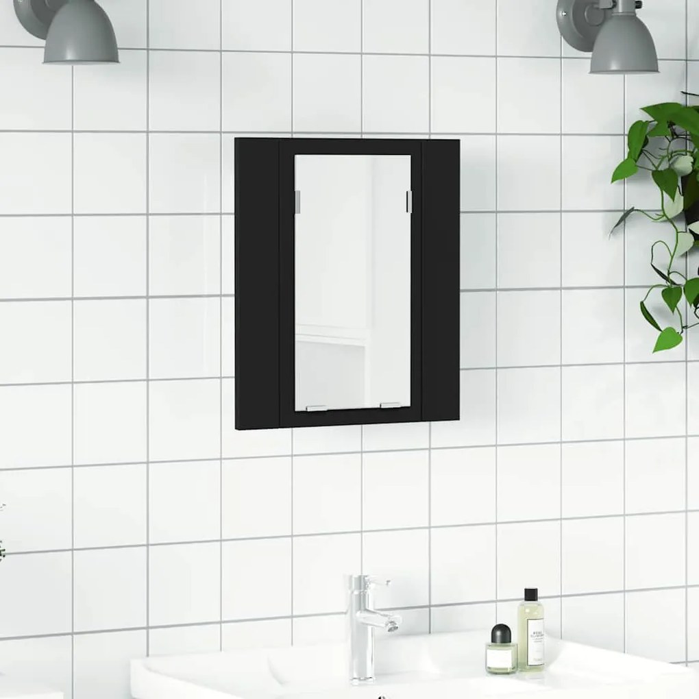 vidaXL Καθρέφτης Μπάνιου με Ντουλάπι LED Μαύρος 40x12x45 εκ. Ακρυλικός