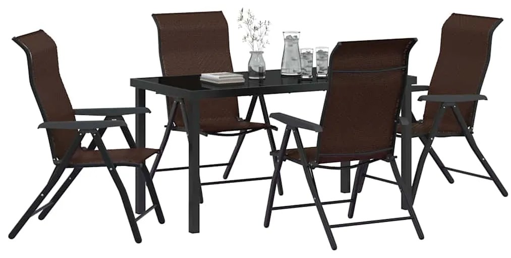 vidaXL Σέτ φαγητού για κήπο Ρυθμιζόμενο ύψος 5 pcs Καφέ Πολυ ράταν