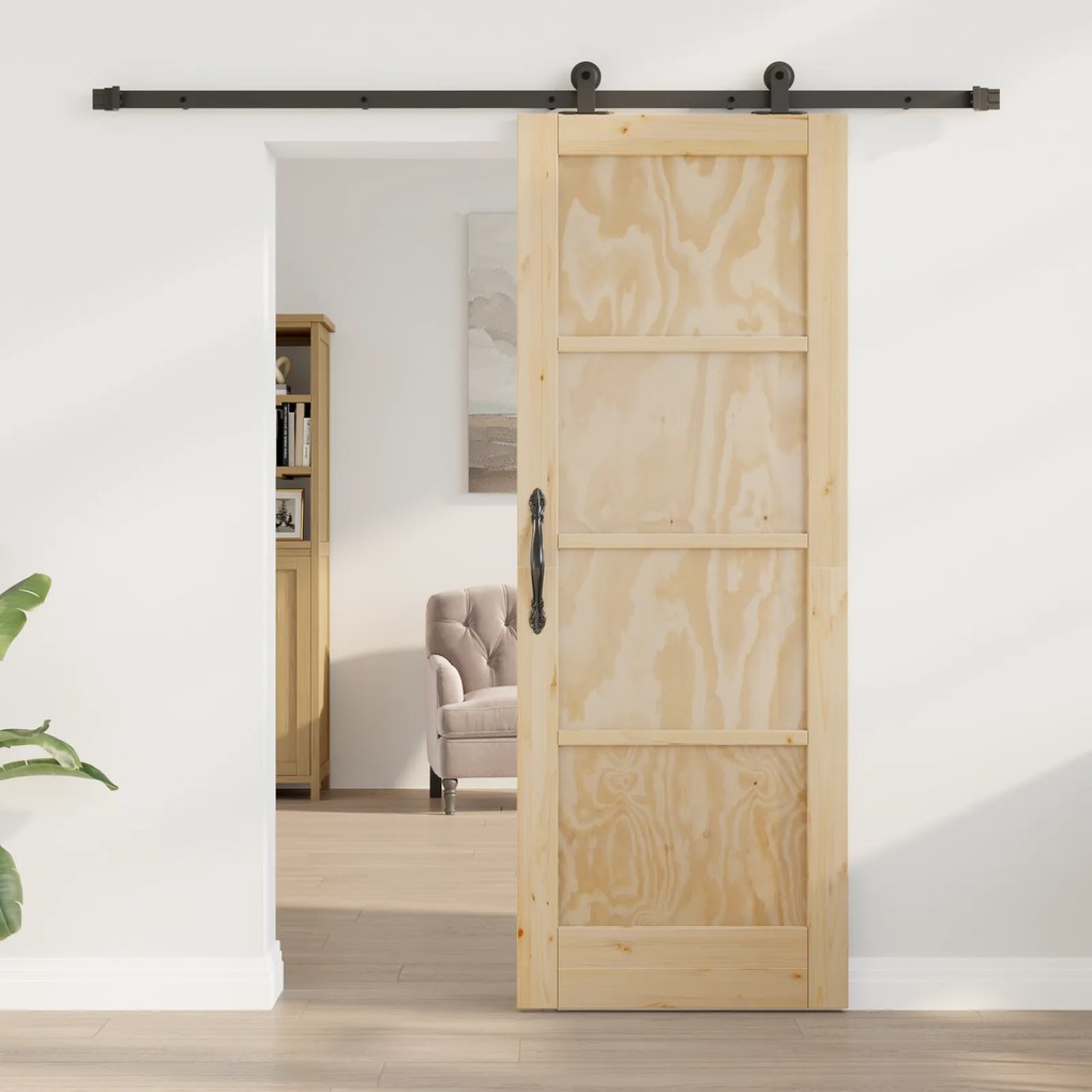 vidaXL Συρόμενη Πόρτα με Σετ Εξαρτημάτων 73.5x198.5 εκ Συμπαγές Ξύλο Πεύκου