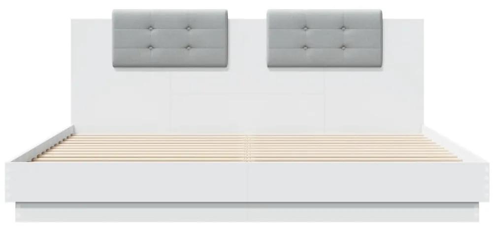 vidaXL Πλαίσιο Κρεβατιού με Κεφαλάρι και LED Λευκό 160 x 200 εκ.