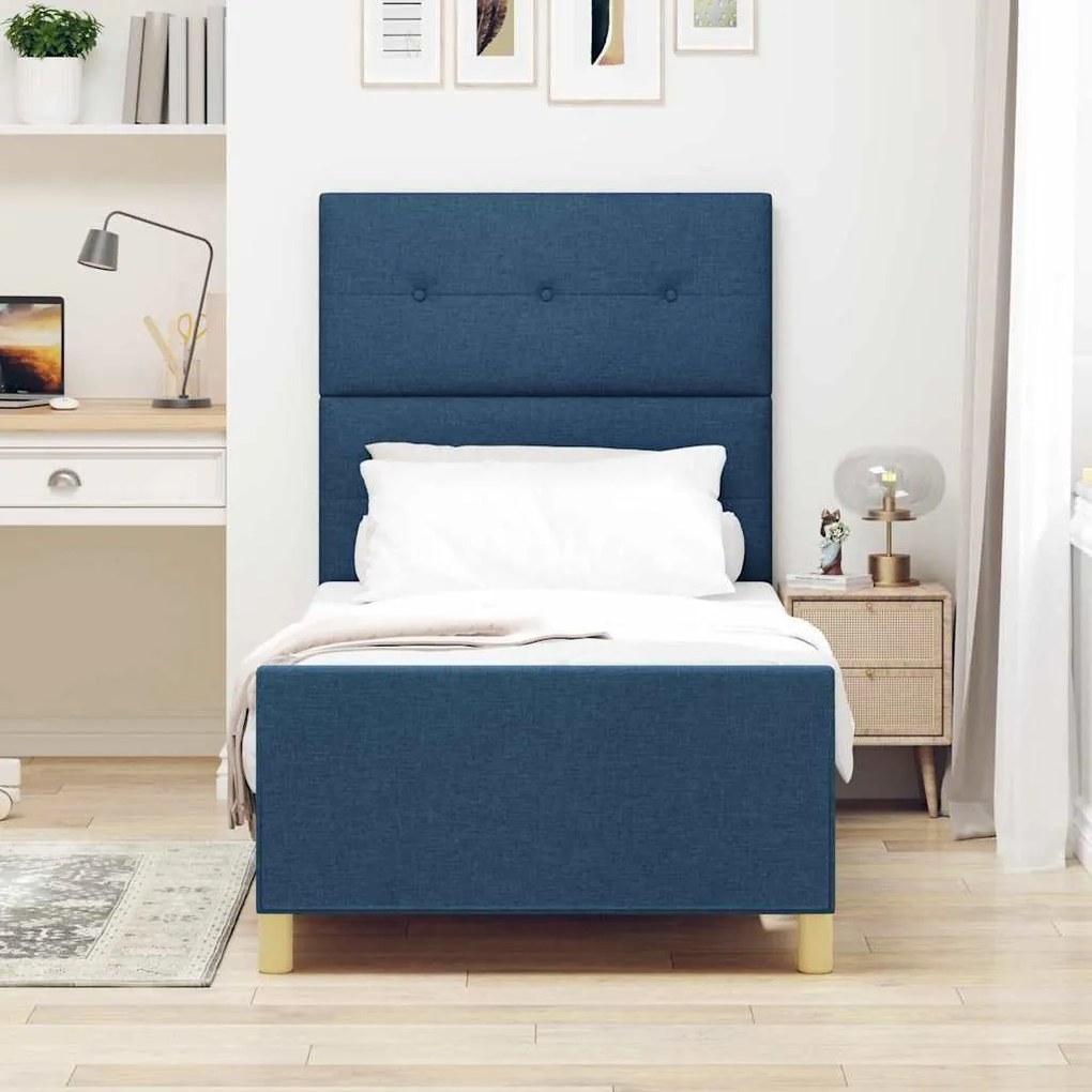 vidaXL Σκελετός Κρεβατιού με κεφαλάρι Μπλε 90 x 190 cm ύφασμα