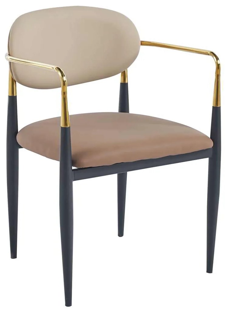 OLIVE Πολυθρόνα Μέταλλο Βαφή Μαύρο-Gold, Pu Εκρού-Cappuccino 53x53x80cm