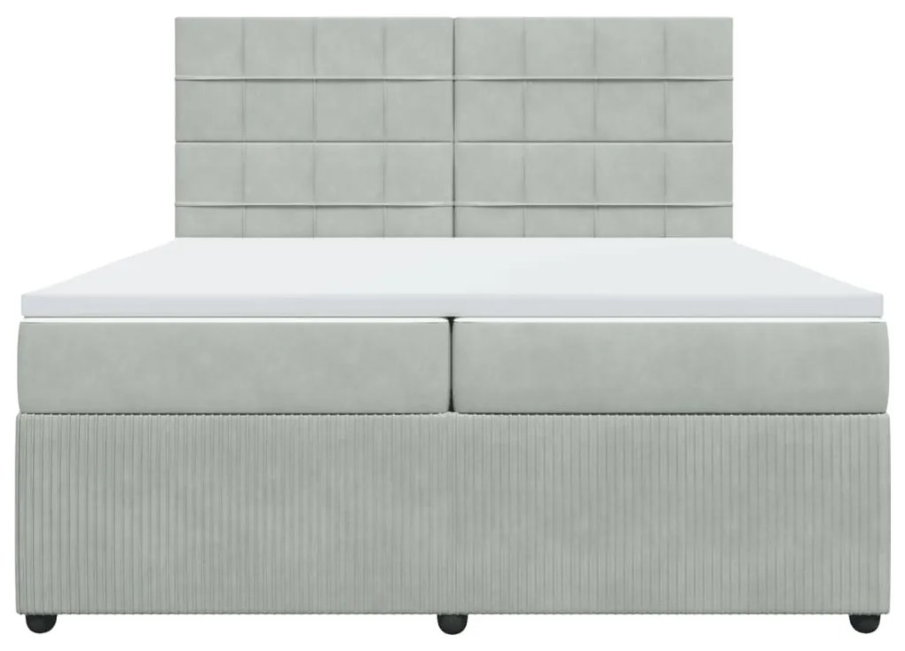 vidaXL Κρεβάτι Boxspring με Στρώμα Ανοιχτό Γκρι 200x200 εκ. Βελούδινο