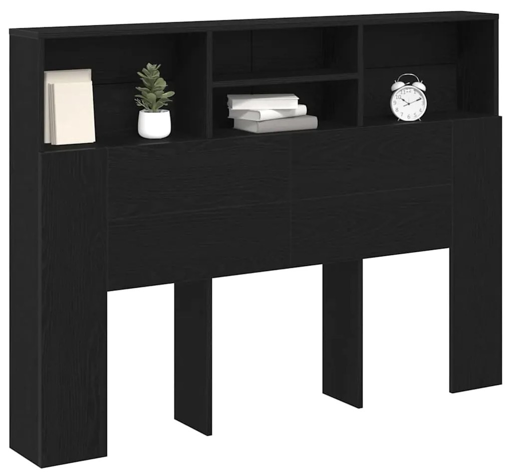vidaXL Κρεβάτι με Κεφαλάρι με ράφι Μαύρη δρυς 140 x 19 x 103.5 cm