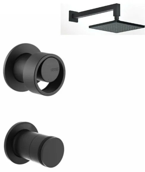 Armando Vicario Halo Black Matt Ανακλινόμενη Κεφαλή Τετράγωνη 20εκ+Μπράτσο Τοίχου+Μίκτης εντ.+εκτροπέας περιστροφικός 2 εξ