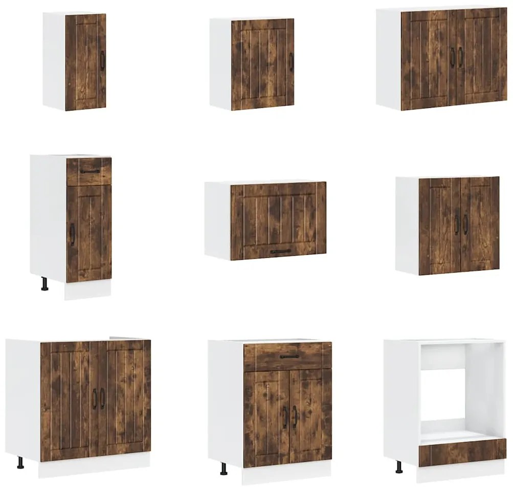 vidaXL Σετ Ντουλάπια Κουζίνας 14 τεμ. Lucca Καπνιστή Δρυς Επεξ. Ξύλο
