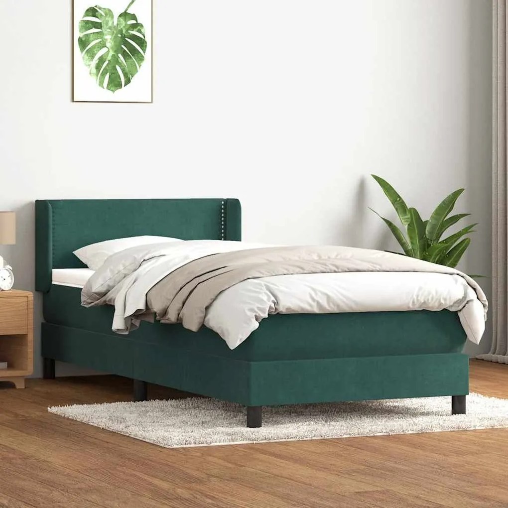 ΚΡΕΒΑΤΙ BOXSPRING ΜΕ ΣΤΡΩΜΑ ΣΚΟΥΡΟ ΠΡΑΣΙΝΟ 100X210ΕΚ. ΒΕΛΟΥΔΙΝΟ 3318024