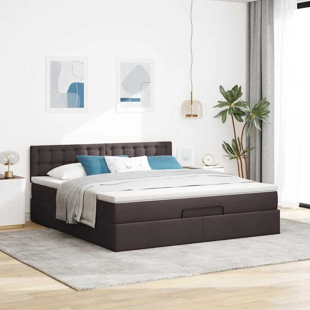 Οθωμανικό κρεβάτι με στρώμα σκούρο καφέ 160x200cm ύφασμα 3311639