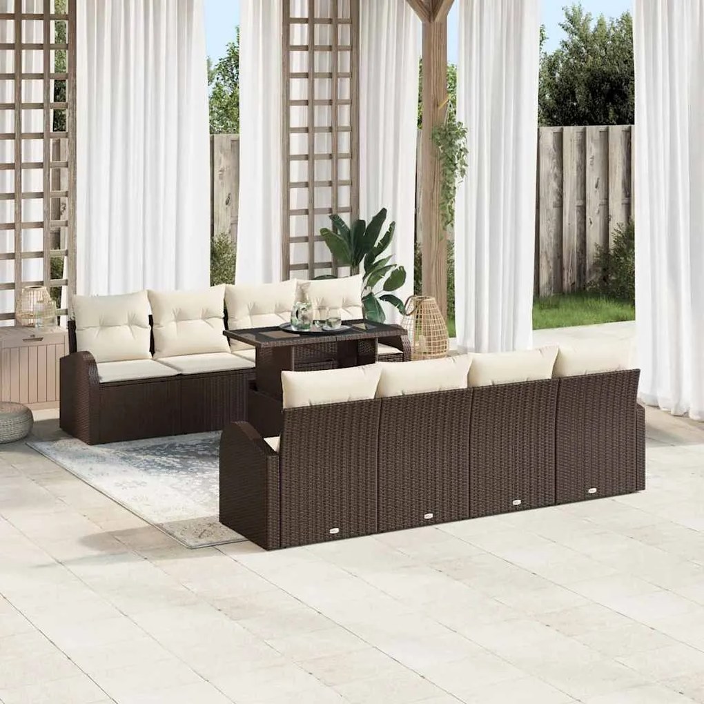 vidaXL Σετ Καναπέ Κήπου με μαξιλάρι 7 pcs Καφέ Πολυ ράταν