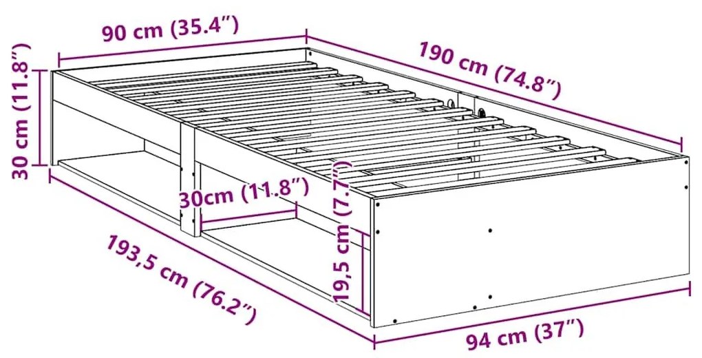 Καναπές Κρεβάτι Χωρίς Στρώμα Καφέ 90x190 εκ. Μασίφ Ξύλο Πεύκου - Καφέ