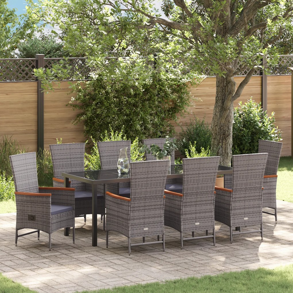 vidaXL Εξωτερικές Καρέκλες 9 pcs Γκρι 200 x 80 x 73 εκ PE Ρατάν