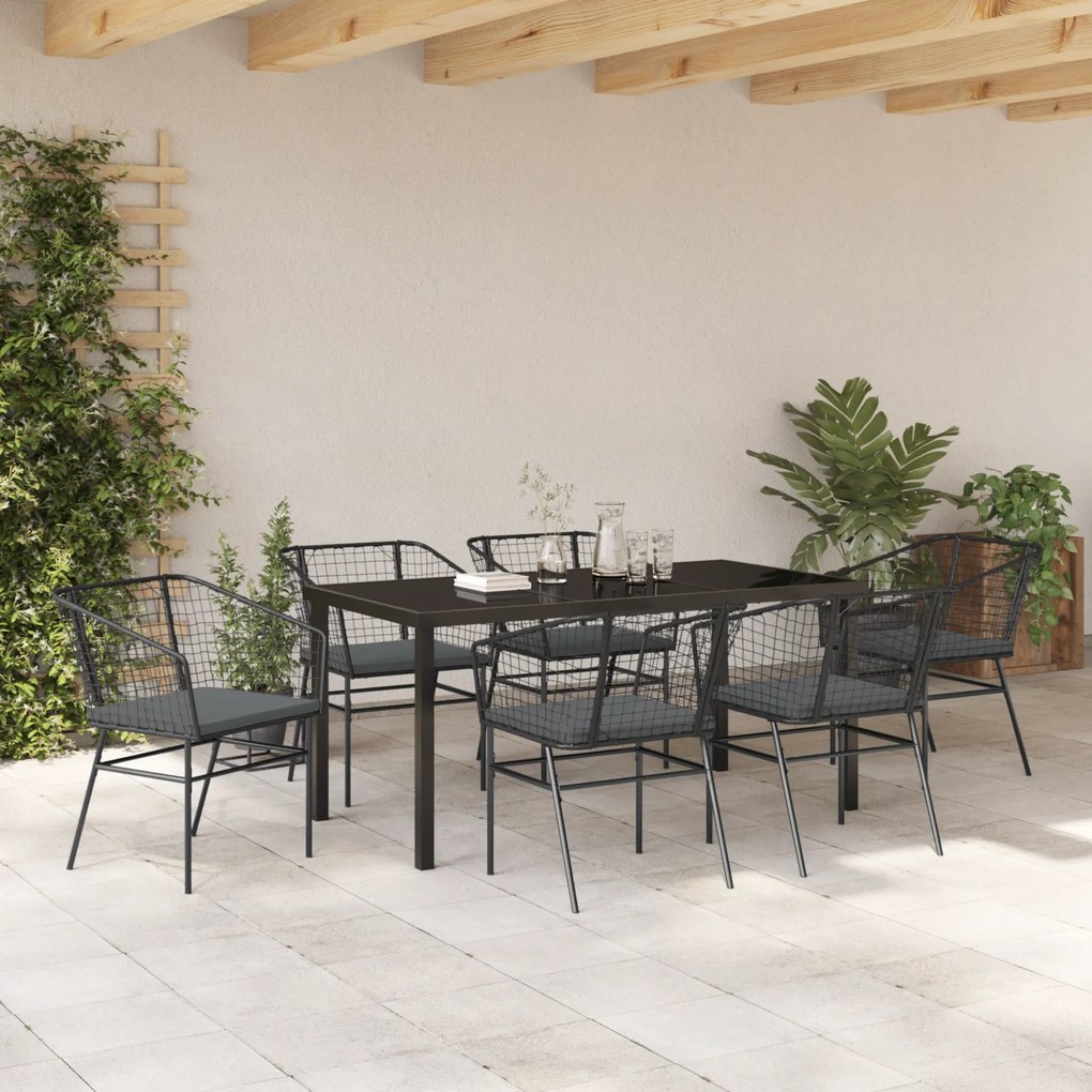 vidaXL Set τραπεζαρίας κήπου 7 τεμαχίων με μαξιλάρια σε μαύρο πολυέξάνθρακα