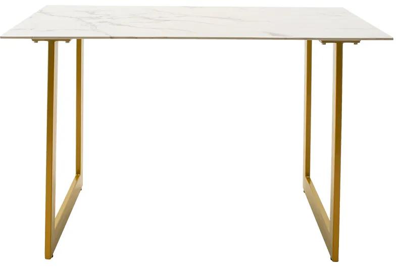 Τραπέζι Paris pakoworld ορθογώνιο γυαλί 8mm σχέδιο μαρμάρου-χρυσό 120x80x75εκ - Γυαλί - 029-000087