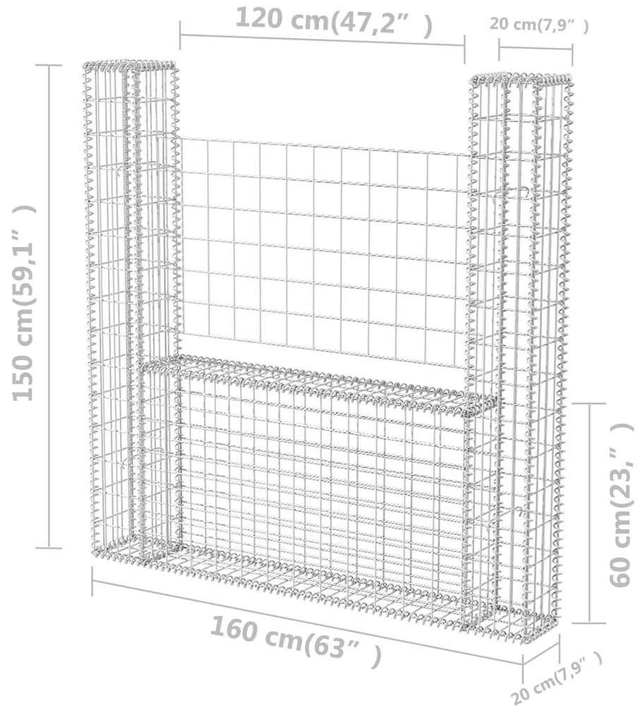 vidaXL Συρματοκιβώτιο σε Σχήμα «U» 160x20x150 εκ Γαλβανισμένος Χάλυβας