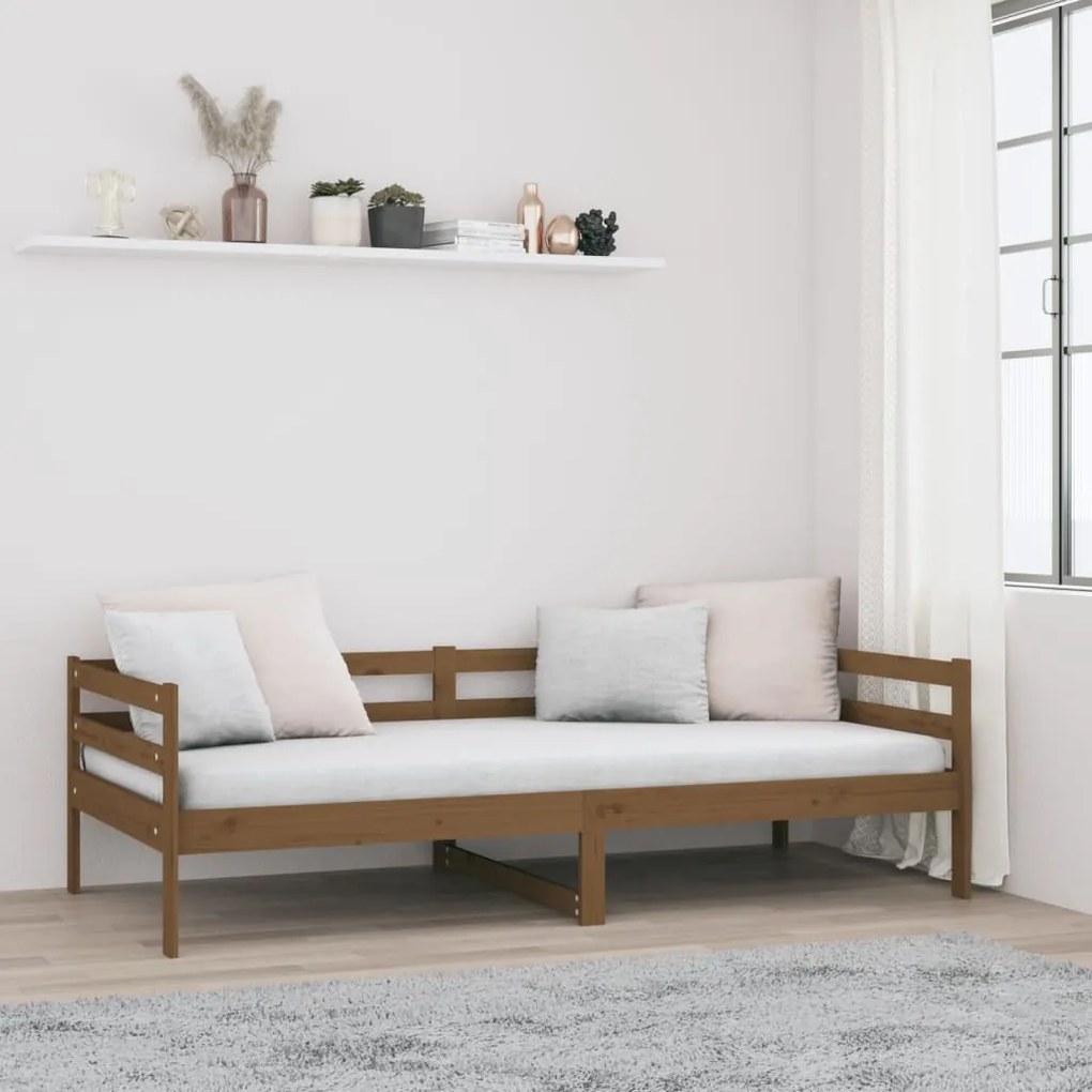 vidaXL Καναπές Κρεβάτι Καφέ Μελί 90 x 190 εκ. από Μασίφ Ξύλο Πεύκου