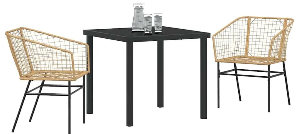 vidaXL Σέτ φαγητού για κήπο 3 pcs Καφέ συνθετικό ρατάν
