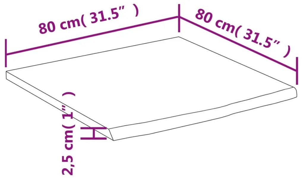 Επιφάνεια Γραφείου Τετράγωνη 80x80x2,5 εκ. Μασίφ Ξύλο Ακακίας - Καφέ