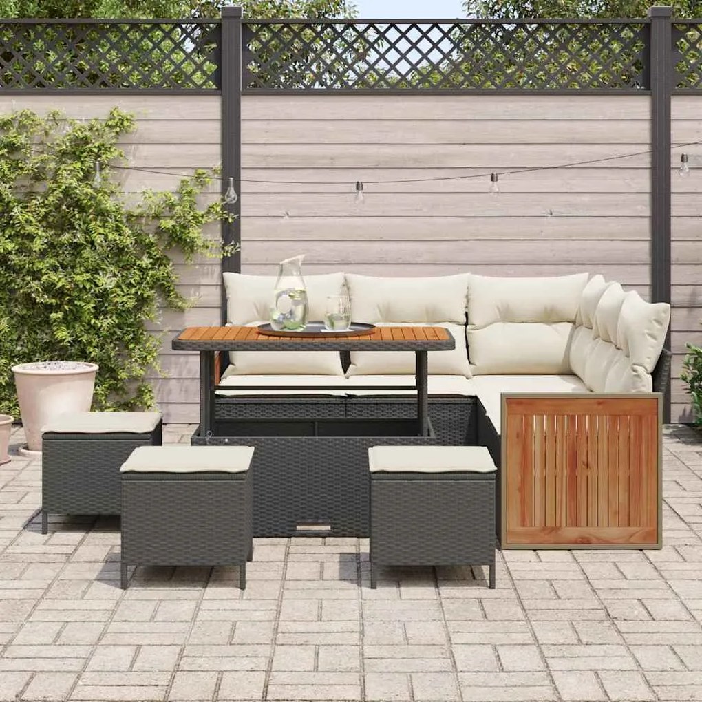 vidaXL Σετ Καναπέ Κήπου 8 pcs Μαύρο, Κρέμα 110 x 55 x 71 εκ