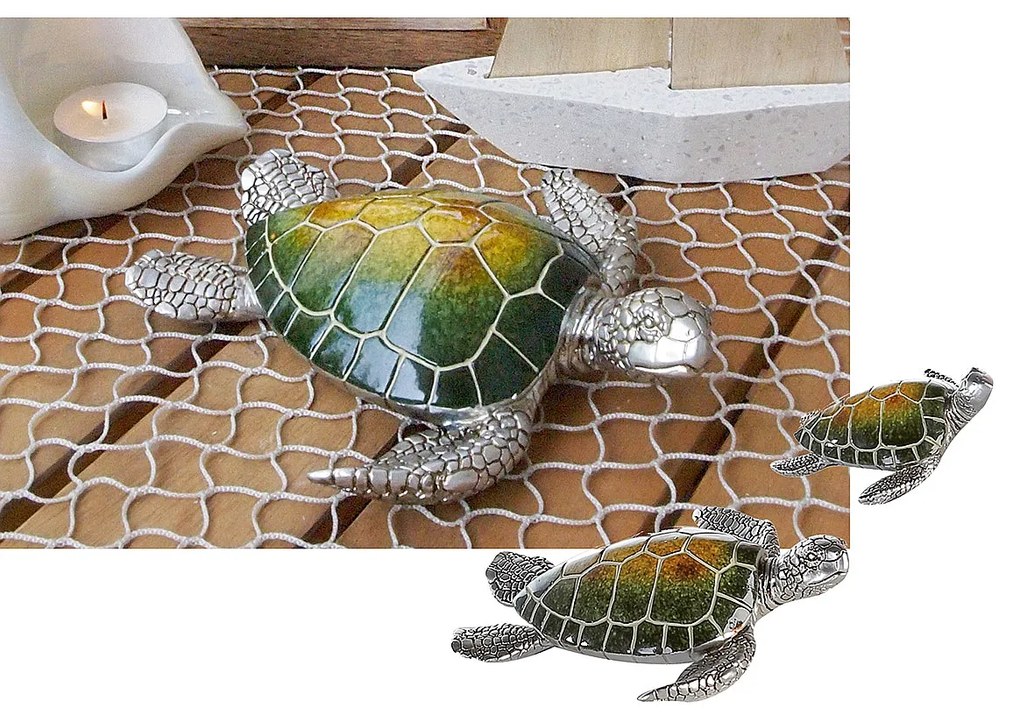 Διακοσμητικό ArteLibre Θαλάσσια Χελώνα Πράσινο/Ασημί Polyresin 10cm