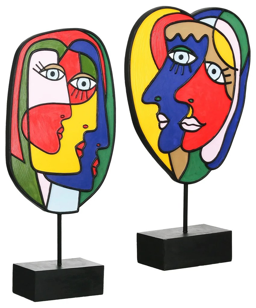 Sculpture Face Motif Συνθετική Ρητίνη Πολύχρωμη 2 Ποικιλία 20X7X35Cm 20X7X35Cm