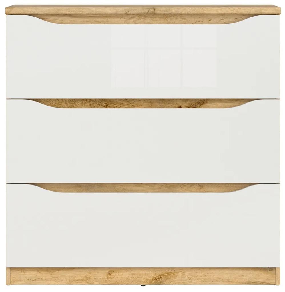 Σιφονιέρα Boston AU102, Γυαλιστερό λευκό, Wotan δρυς, Με συρτάρια, Αριθμός συρταριών: 3, 92x90x40cm | Epipla1.gr