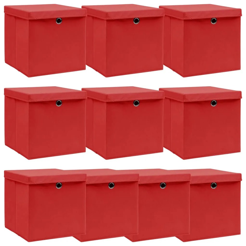 Κουτιά Αποθήκευσης με Καπάκια 10 τεμ Κόκκινα 32x32x32εκ Ύφασμα