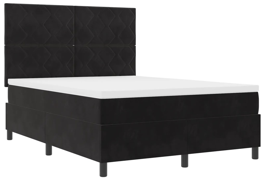 vidaXL κρεβάτι Box Spring με στρώμα Μαύρο 140x200 εκ Βελούδο